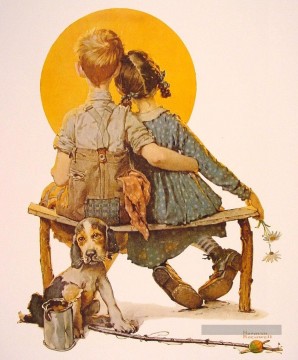 Norman Rockwell œuvres - Garçon et fille regardant la lune 1926 Norman Rockwell